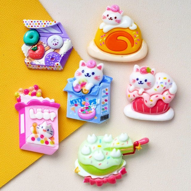 TSXJY Schmuck Bögen Zubehör, Cartoon Kuchen Katze, Bunt, Kunststoff, Unisex - Bild 1