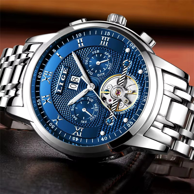 LIGE Armbanduhr Automatik, Edelstahl, Blau, Herren - Bild 2