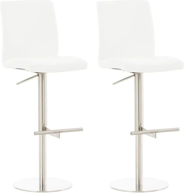 DELUKE 2er Set Barhocker DIVER aus Kunstleder in Weiß mit silbernem Fuß, höhenverstellbar, drehbar und mit Lehne, B/T/H: 40 x 49 x 93 cm - Bild 1