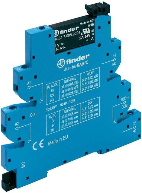 Finder Koppel-Relais MasterBASIC Serie 39.10 mit Optokoppler-Ausgang 39.10.7.024.9024, 1 Schließer, 2 A, Blau - Bild 1