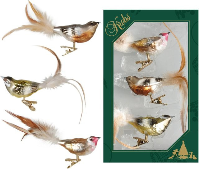 Krebs Glas Lauscha Weihnachtsornamente Wintervögel, 3-teiliges Set, mehrfarbig, Höhe: 7 cm - Bild 1