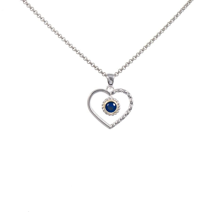 Dirndl Funkeln Anhänger Herz mit Kette, 925 Silber, teilvergoldet, Zirkonia blau - Bild 1