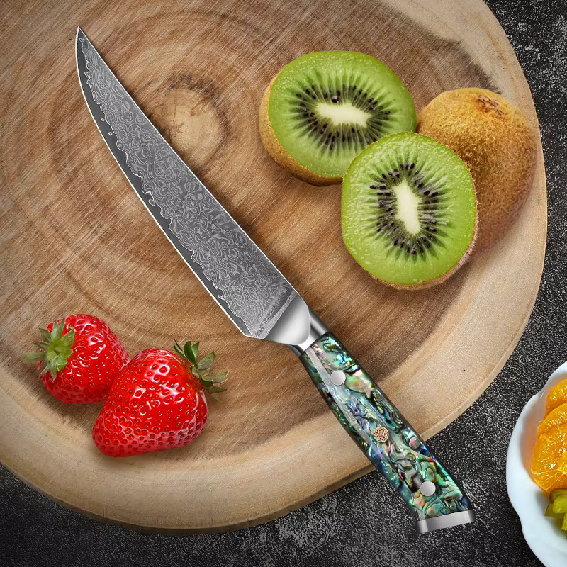 Baovim Damaszener Küchenmesser mit Abalone-Muschel Griff, 5 Zoll Steakmesser für Fleisch und Gemüse, Mehrfarbig - Bild 2