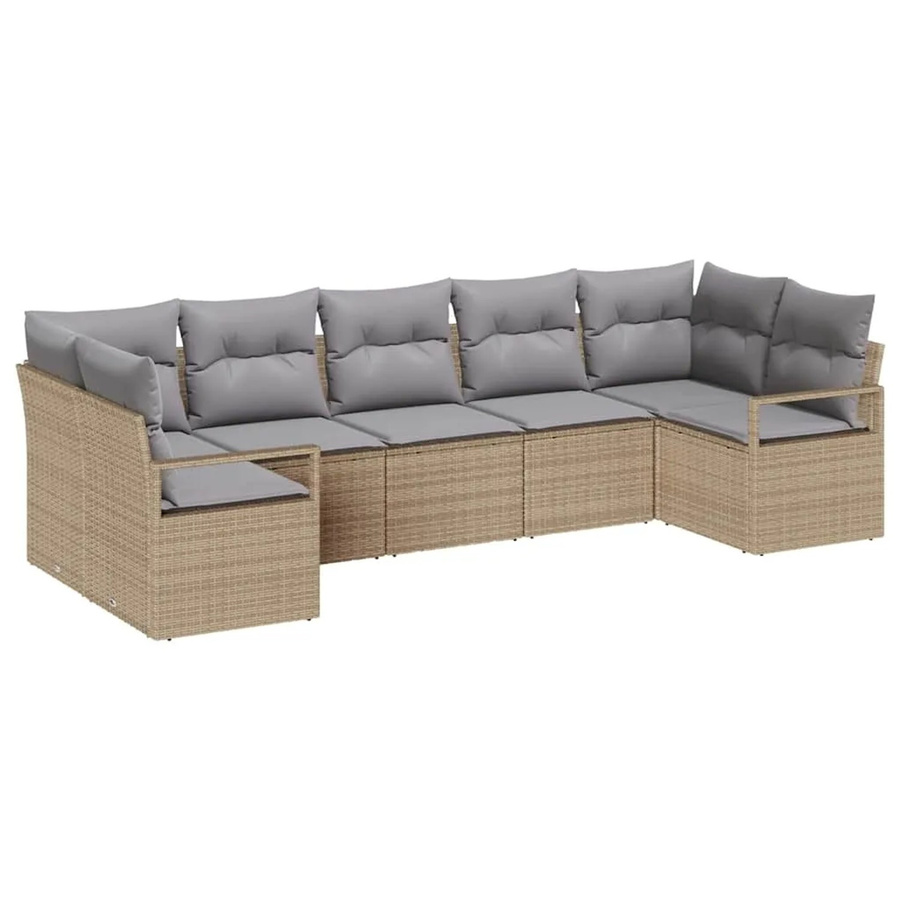 vidaXL Garten-Sofa-Set 7-teilig aus Poly-Rattan in Beige mit Polsterkissen und Armlehnen - Bild 2