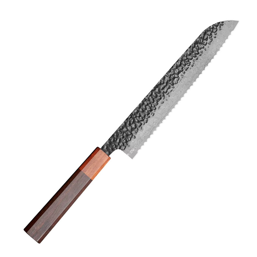 TUEWHO Brotmesser aus Damaststahl, handgefertigtes geschmiedetes Kochmesser mit 21,59 cm Klingenlänge, Silber - Bild 6
