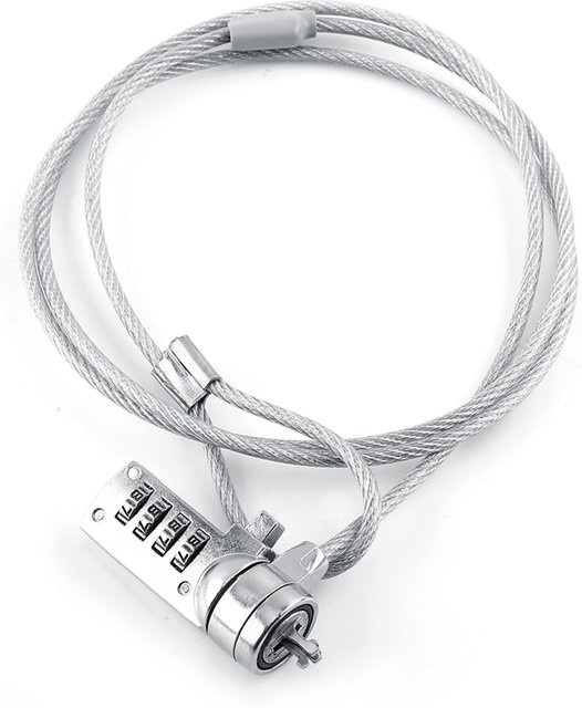 Kombinations-Sicherheitsschloss für Laptop und Notebook mit 4-stelligem Passwort und Kabelkette in Silber - Bild 1