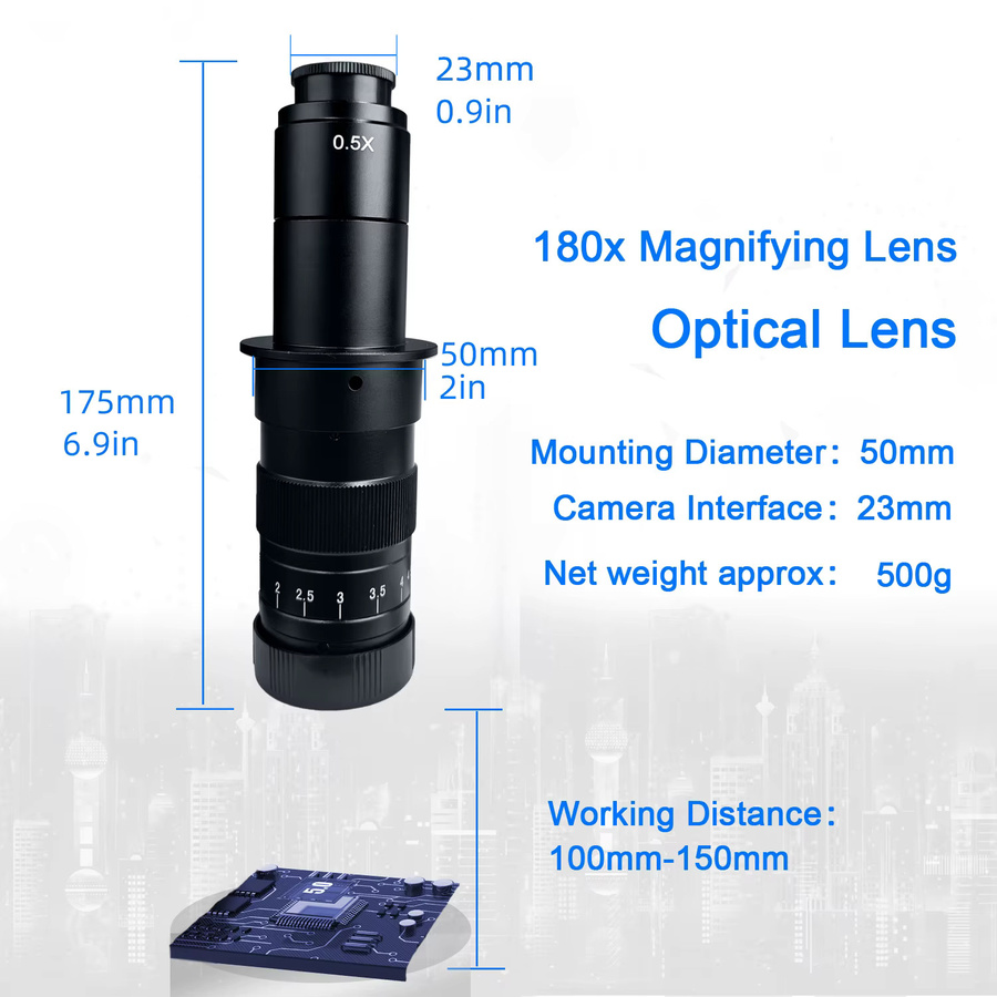 YIZHAN C-Mount Zoomobjektiv mit einstellbarer optischer Linse 40/50mm in Schwarz für Mikroskope - Bild 3