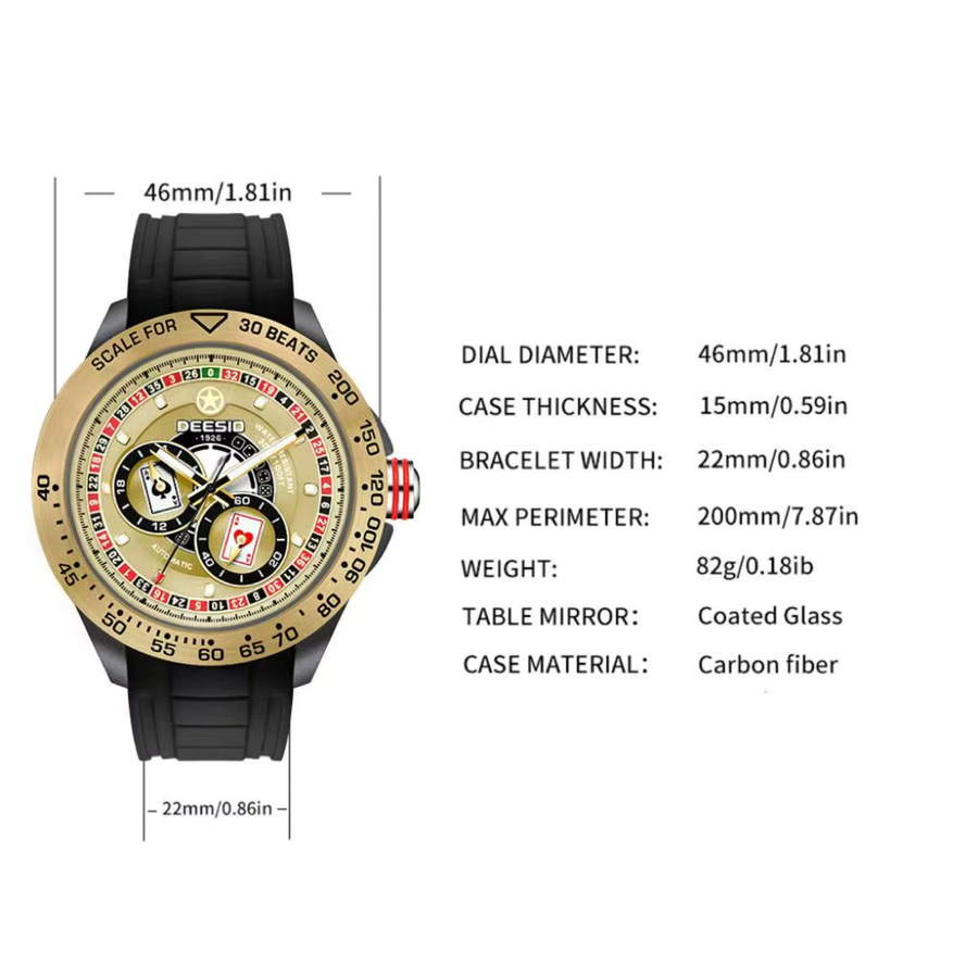 Deesio Armbanduhr, Automatik, Kohlefasergehäuse, Edelstahl, Herren - Bild 6
