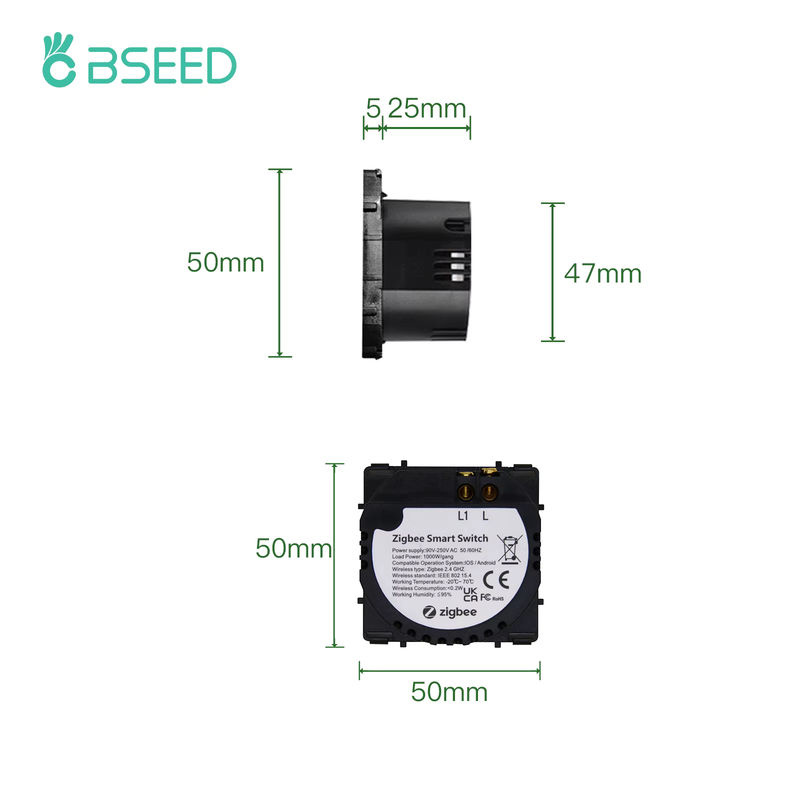 Bseed Zigbee Touch Lichtschalter Modul für Tuya Smart Life, 1/2/3 Gang DIY Schalterteil ohne Neutralleiter, EU Standard - Bild 6
