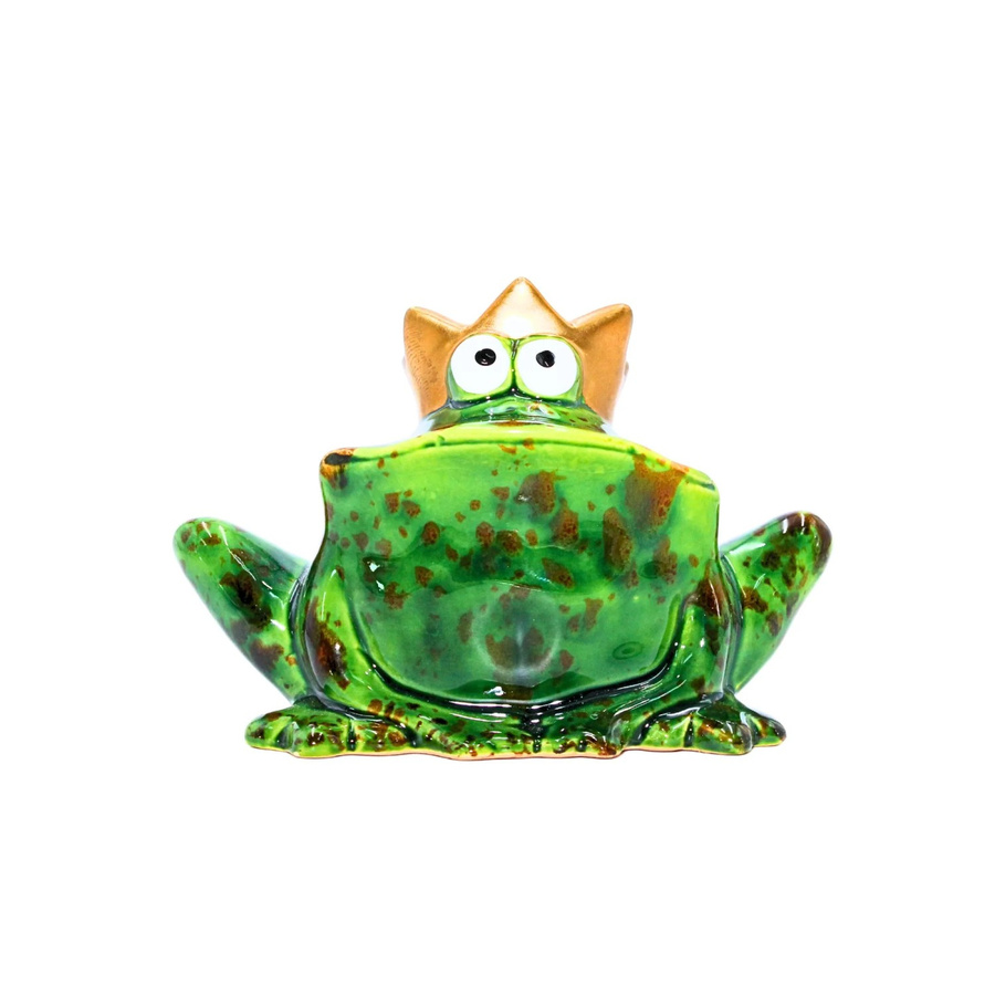 Dekohelden24 Froschkönig Deko-Figur aus Keramik in Grün mit goldener Krone, B/T/H: 6 x 12 x 9 cm - Bild 2