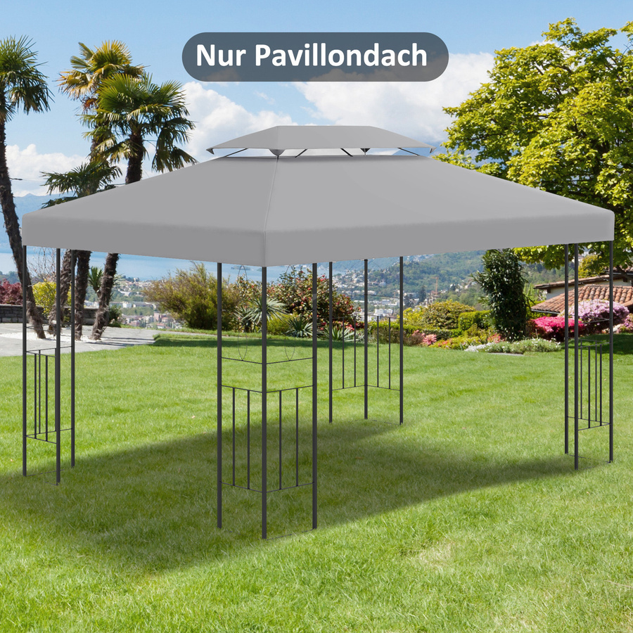 Outsunny Ersatzdach für Gartenpavillon aus wetterfestem Polyester, Hellgrau, 3 x 4 m - Bild 2