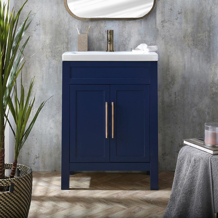 Hudson Reed Warwick Waschbecken mit Unterschrank in Dunkelblau und Weiß, modern, B: 84 cm, T: 60 cm - Bild 1