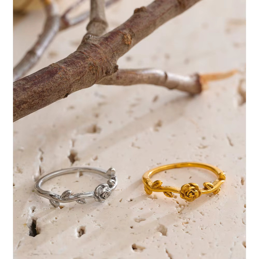 Yhpup Ring Edelstahl, Rosenblüten, Bicolor, Unisex - Bild 1