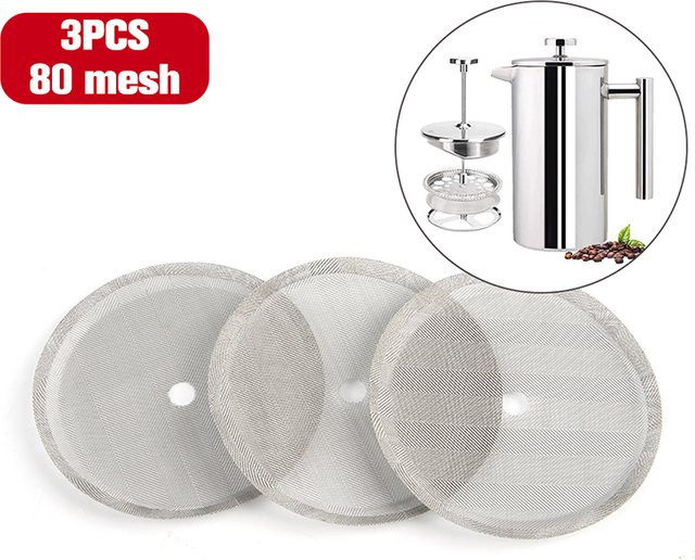 Hoeaden 3er-Set wiederverwendbare French-Press-Filter aus Edelstahl in Silber mit feinem Netzsieb - Bild 1