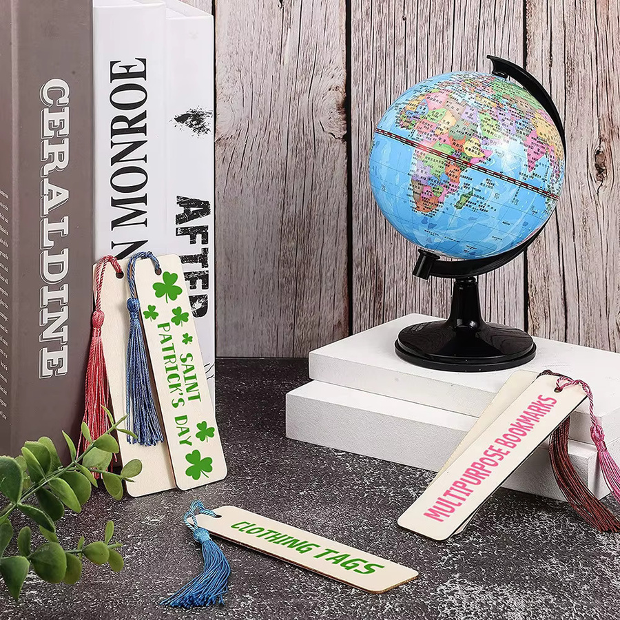 Holz-Lesezeichen als leere Hängeetiketten für DIY-Handwerk mit Quasten und Seilen - Bild 2