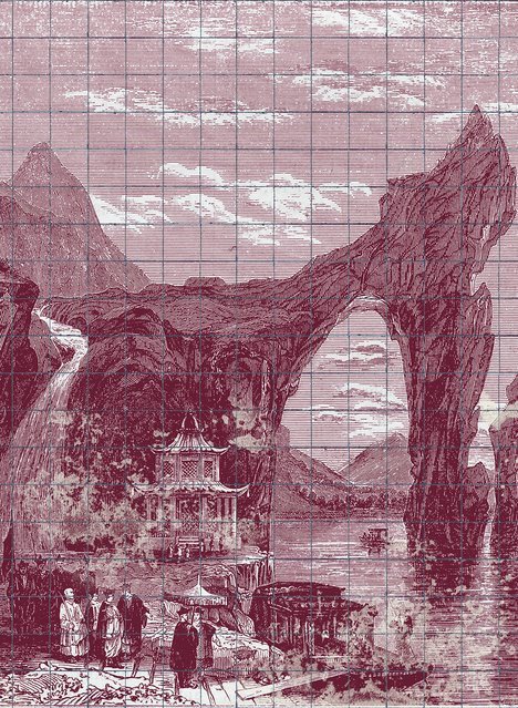Coordonne Mural Illustration Tiles Wandtapete in Rot mit chinesisch inspirierten Motiven aus Vlies - Bild 1