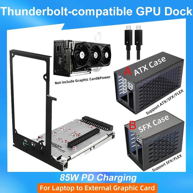 Th3p4g3 85w pd GPU-Dock für Laptop und Notebook, Thunderbolt-kompatible Dockingstation für externe Grafikkarten mit 40 Gbit/s, geeignet für MacBook und Windows - Bild 1