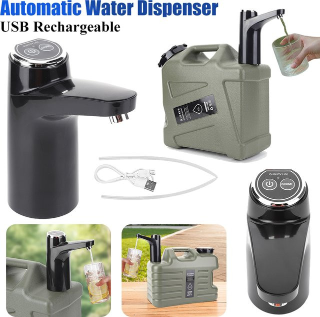 ATUOTIN Elektrische Wasserpumpe in Schwarz, USB wiederaufladbarer tragbarer Wasserspender mit Ein-Schalter-Bedienung für Camping und Wassertanks - Bild 1