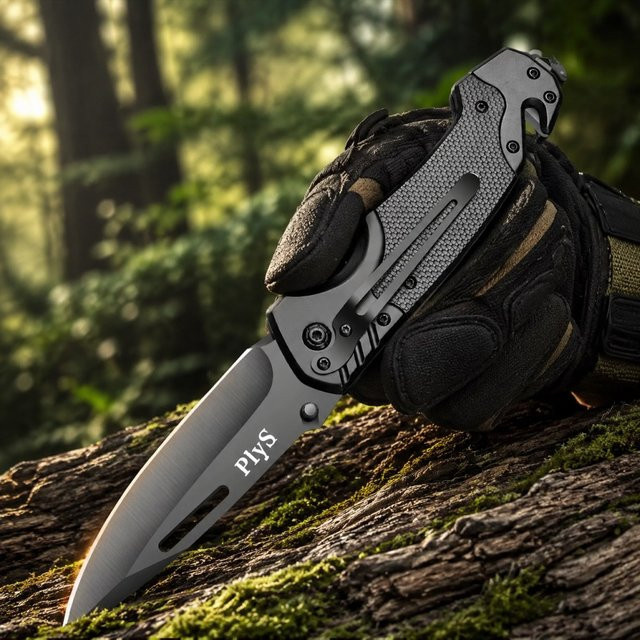 Multifunktionales Outdoor Klappmesser aus schwarzem Edelstahl für Camping und Haushalt - Bild 1