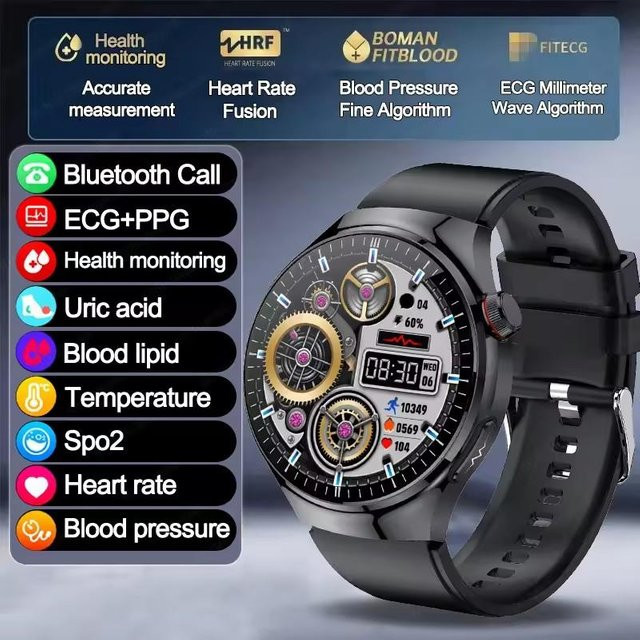 Lucky Start Smartwatch mit EKG und PPG zur Körperüberwachung, Herzfrequenzmessung und Bluetooth-Anruffunktion, Schwarz, kompatibel mit Android und iOS - Bild 1
