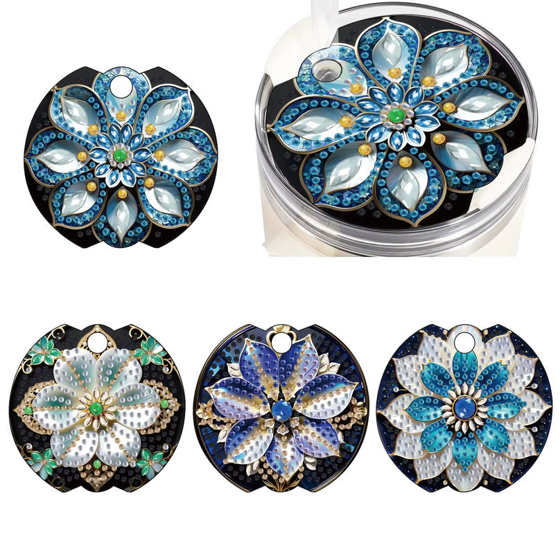 4-Blumen-Diamant-Kunst-Set zum Selbermachen mit Kristall-Strass-Mosaik in Multicolor aus Acrylmaterial - Bild 7