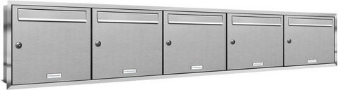 AL Briefkasten für 5 Parteien, Unterputzmontage, silberfarben, B/H/T: 153,177 x 77 x 38,5 x 11,6 cm - Bild 1
