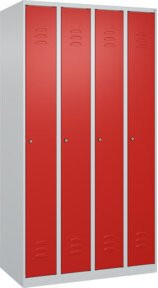 C+P Spind Classic PLUS Garderobenschrank mit 4 Abteilen, Farbe Lichtgrau und Verkehrsrot, Zylinderschloss, 3 Garderobenhaken, B/T/H: 100 x 50 x 185 cm - Bild 1
