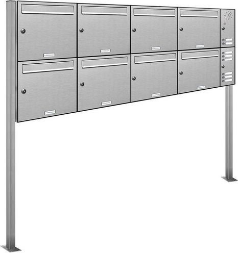 AL Briefkastensystem für 8 Parteien, freistehend, silberfarben, B/H/T: 176,0 x 150,0 x 11,6 cm - Bild 1