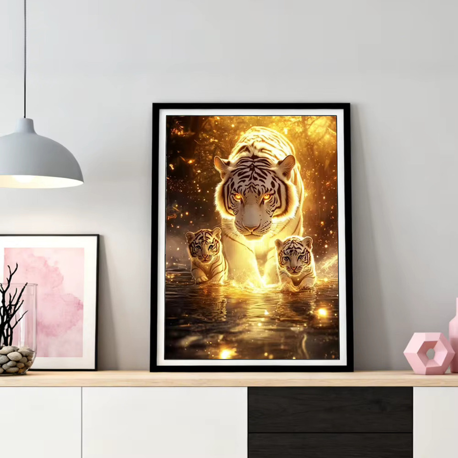 HUACAN Diamant-Mosaik Set Tiger Motiv in Multicolour, Rundes Kunstwerk als DIY-Kit für dein Zuhause, B/H: 20 x 30 cm - Bild 3