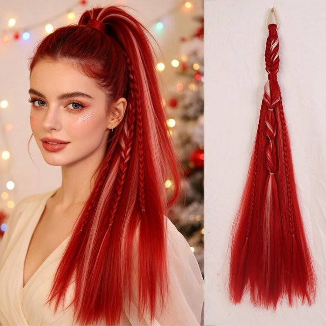 K Pop Geflochtene Pferdeschwanz-Extensions, 26 Zoll, Rosa, Unisex - Bild 1