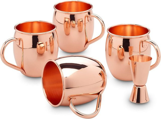 ECHTWERK Moscow Mule Becher Set 5-tlg aus Edelstahl in Kupfer und Orange, 500 ml, Durchmesser: 10 cm, Höhe: 14 cm - Bild 1