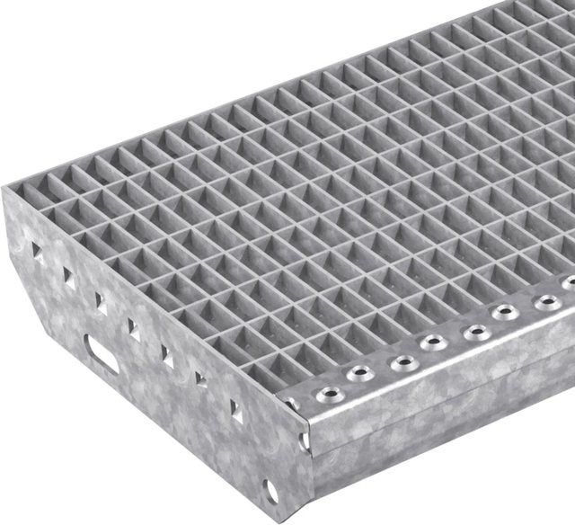 FeNau Gitterroststufe in Silber, Breite: 100 cm, Tiefe: 27 cm, Rutschhemmung R10 - Bild 1