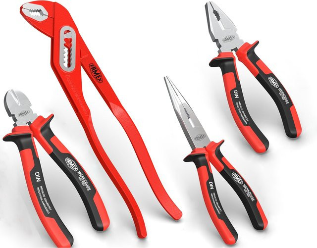 FAMEX 3957-4 Zangen-Set 4-teilig aus Edelstahl und Chrom-Vanadium in Rot - Bild 1