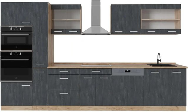 Vicco Küchenzeile R-Line in Schwarz Beton und Eiche mit Arbeitsplatte, Breite: 350 cm - Bild 2