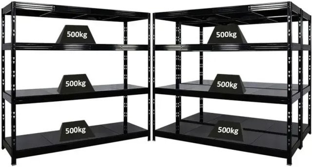 PROREGAL Rhino Schwerlastregal Set aus 3 Stück, Schwarz, 4 Stahlplatten-Ebenen, Fachlast 500kg, B/H/T: 200 x 180 x 60 cm - Bild 1