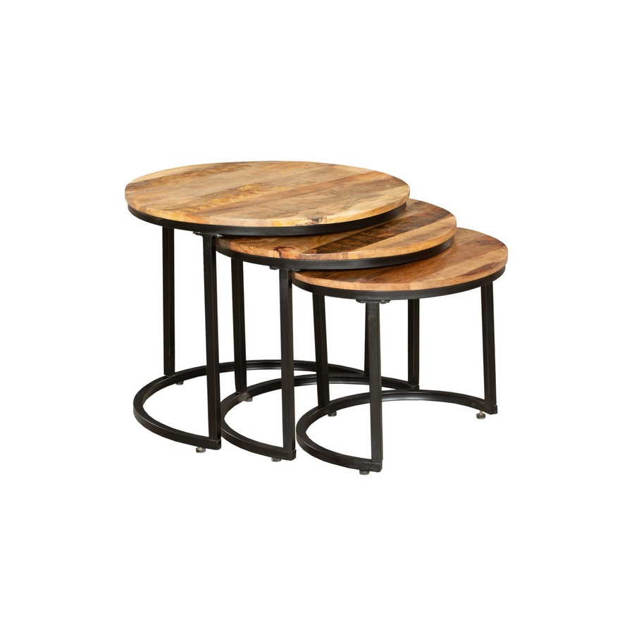 DELUKE Beistelltisch HEINZ 3er Set aus Mangoholz in Van Dyck Braun, Couchtisch Set für dein Wohnzimmer, B/T/H: 50 x 60 x 60 cm - Bild 2