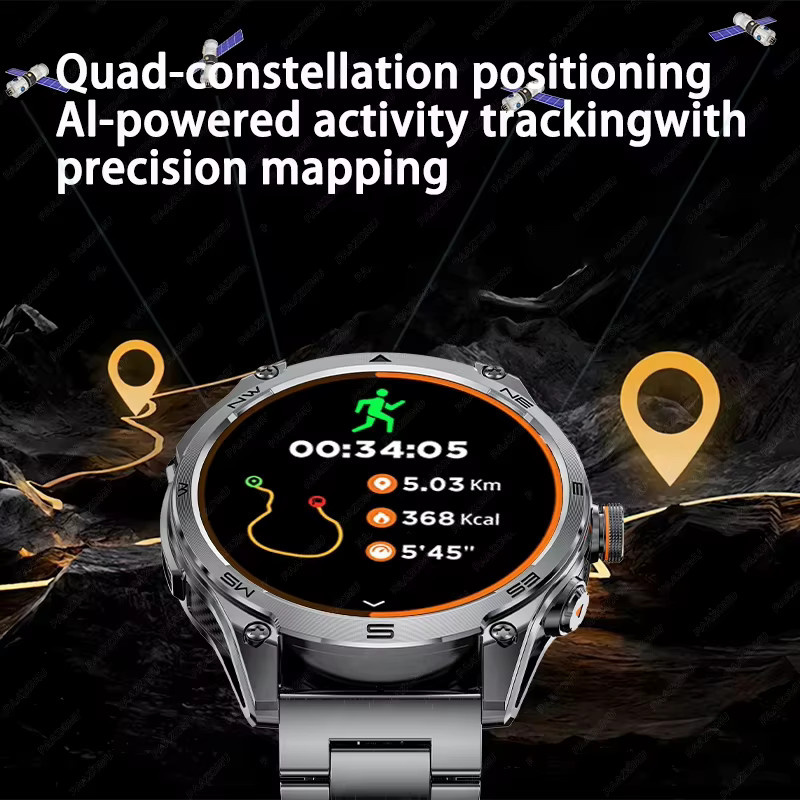 HSVYGFIT Militärische GPS-Sportuhr in Schwarz mit 1,7 Zoll Display, 1000mAh Akku und 3ATM Wasserdichtigkeit sowie Kompass - Bild 2