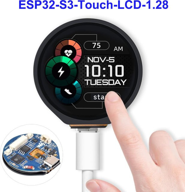 Waveshare ESP32-S3 Entwicklungsboard mit 1,28 Zoll rundem Touchscreen Display, 240x240 Pixel, GC9A01 Treiber für Arduino IDE und MicroPython - Bild 1