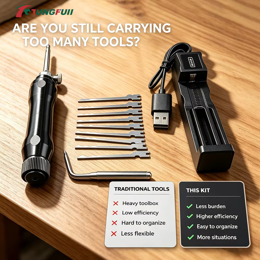 Tungfull Elektrisches Lockpicking-Set Schwarz – Wiederaufladbares Professionelles Schlosserwerkzeug-Kit mit Ersatzklingen - Bild 2