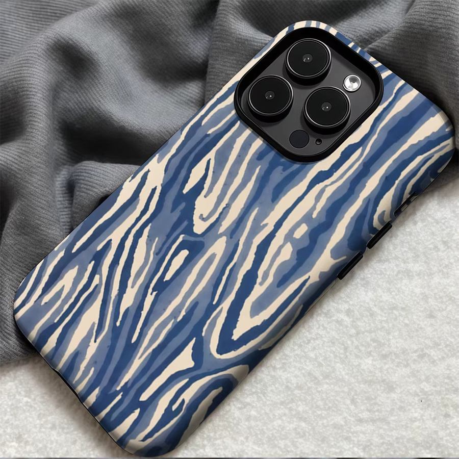 Doppelschichtige magnetische Handyhülle aus Holz für Apple iPhone 17 16 15 14 Pro Max Plus in Blau und Beige - Bild 3