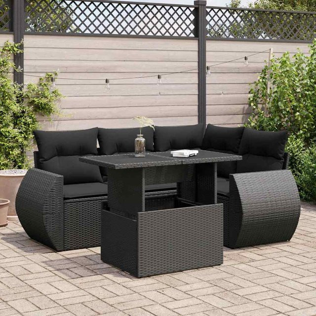 vidaXL 5-tlg Garten-Sofagarnitur in L-Form aus schwarzem PE-Rattan mit wetterfesten Kissen - Bild 3