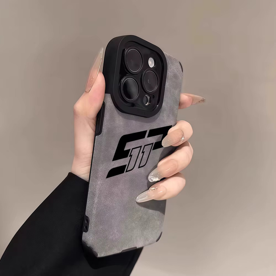 Potdemiel Stoßfeste Leder-Lammfell-Handyhülle für iPhone 17 16 Pro Max 15 14 13 Max in Grau mit Sergio Perez Formel 1 Design - Bild 2