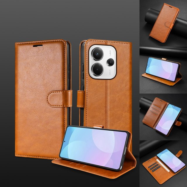 Lederne Brieftaschenhülle mit Kartenfach und Magnetverschluss für Xiaomi Poco X8 Pro C85 X7 C75 M8 M7 Pro C65 X6 Redmi 15C Note 15 Pro+ in Schwarz - Bild 1