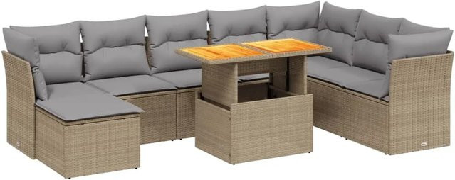 vidaXL 9-tlg Garten-Sofagarnitur aus Poly-Rattan mit Kissen in Beige - Bild 1