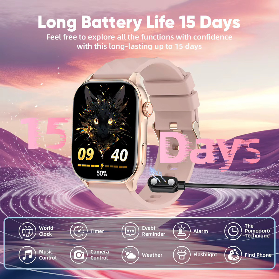 LIGE Smartwatch, 2,01 Zoll, Schwarz, Silikon, Damen - Bild 6
