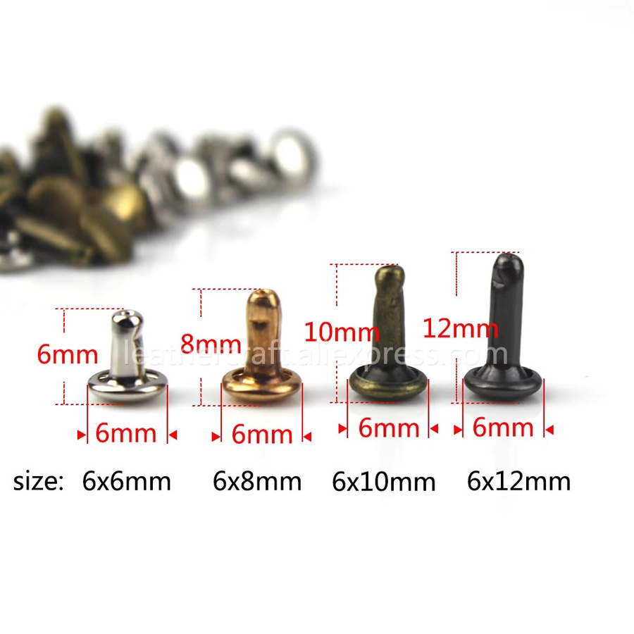 CLOXY 100 Sets Runde Doppel Kappe Nieten aus Metall in Gold für DIY Leder Handwerk und Dekoration, Durchmesser: 6 mm und 8 mm - Bild 2