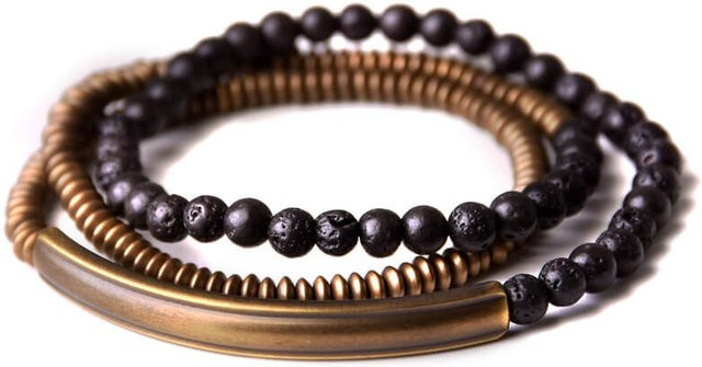 reikinn Armband mehrreihig, Messing, Lava Stein, Unisex - Bild 1