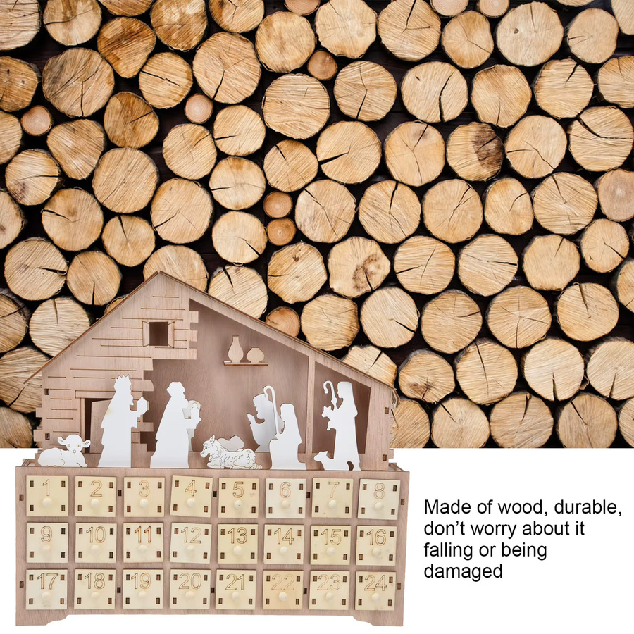 LED-Lichtkalender aus Holz in Braun als rustikaler Weihnachts-Adventskalender für deinen Schreibtisch - Bild 3