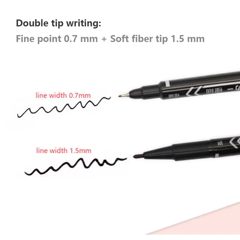 10er Set Twin Tip Permanent Marker mit feiner Spitze und wasserfester Tinte in Schwarz, Blau und Rot, Strichstärke 0,5-1 mm - Bild 3