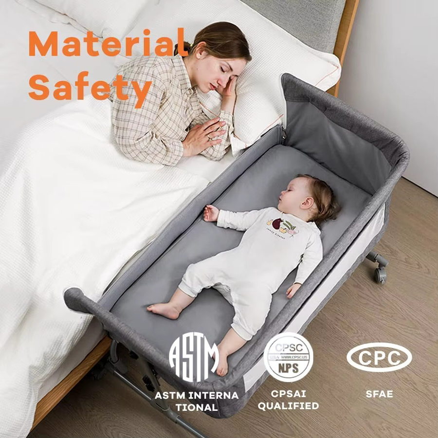 OWJHE 3-in-1 Babybett als Beistellbett und Laufstall, grau, höhenverstellbar und faltbar mit Moskitonetz und Rollen - Bild 2